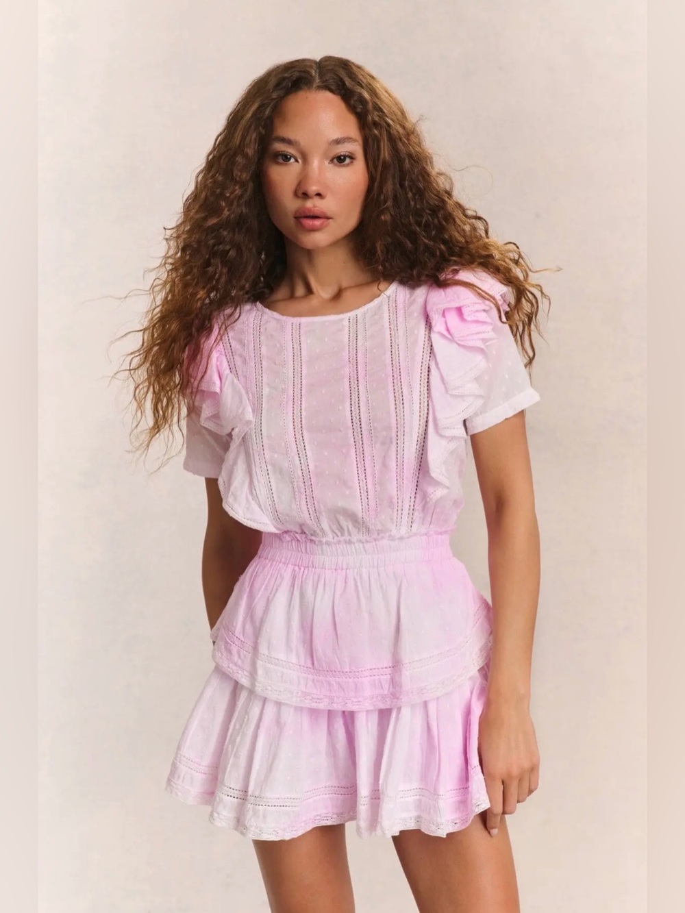 LoveShackFancy Natasha Heritage Mini Dress Peony Pink‎ Sz Xs